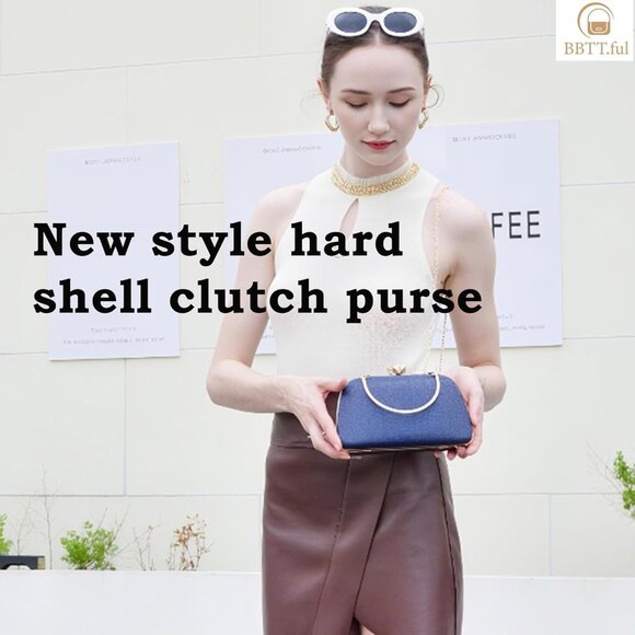 ⚡ Women\'s Blue Elegant Rhinestone Formal Events Unique Clutch Chain Strap Bag